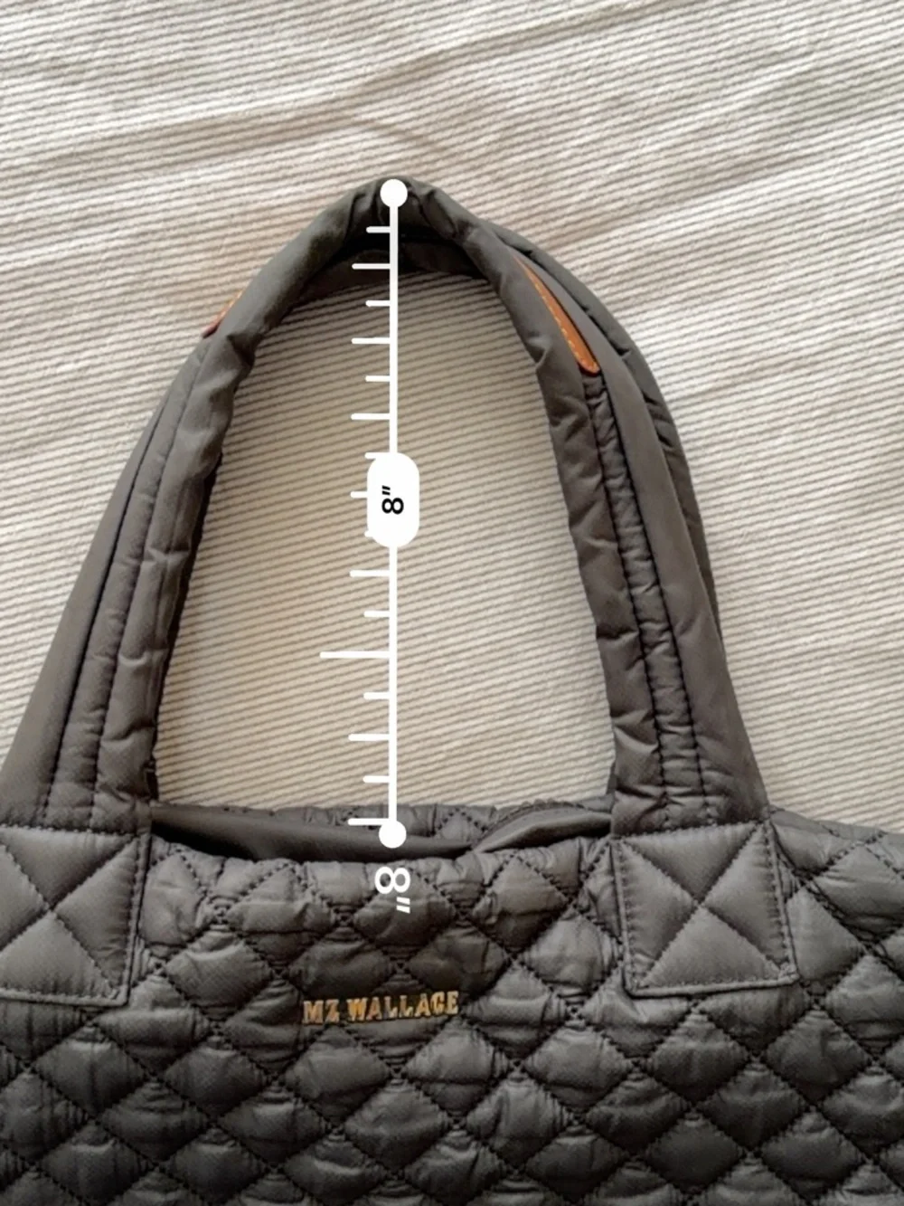 MZ Wallace Quilted Gray Tote with Gold Logo - Picture 8 of 11